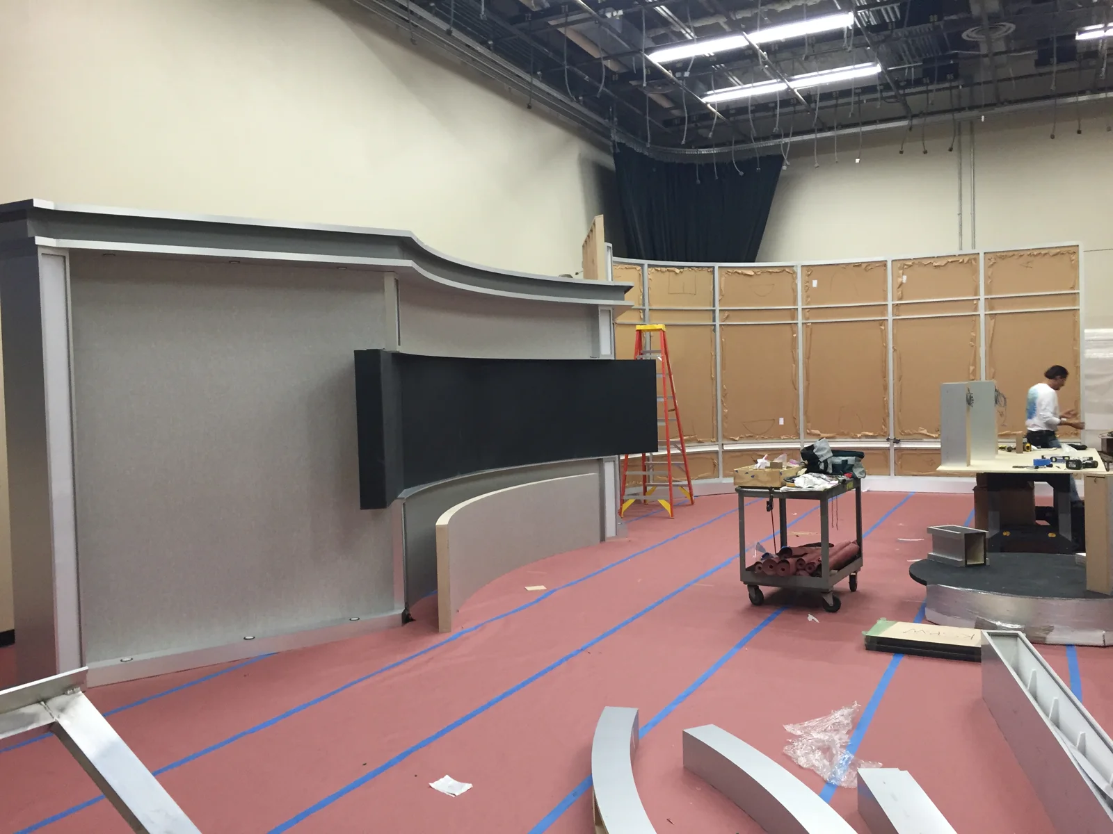 Display panel and curved scenic wall under installation