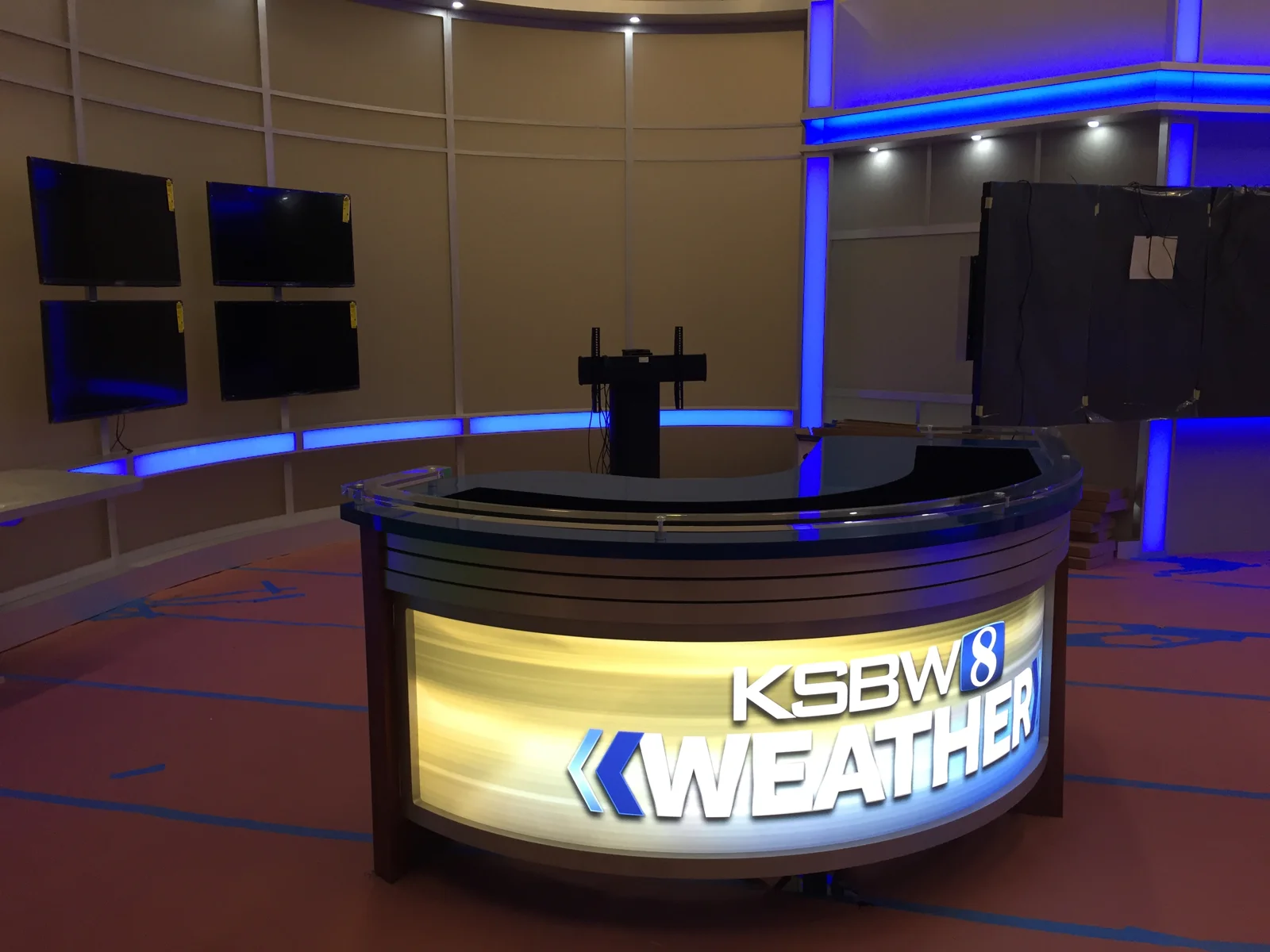 KSBW weather desk with illuminated branding
