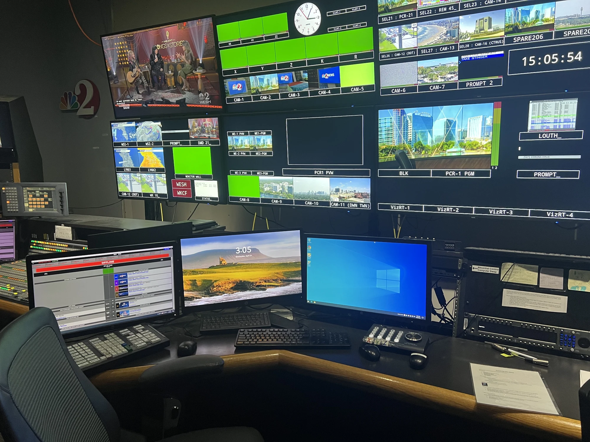 PCR1 before the rebuild: workstation displays and production monitoring