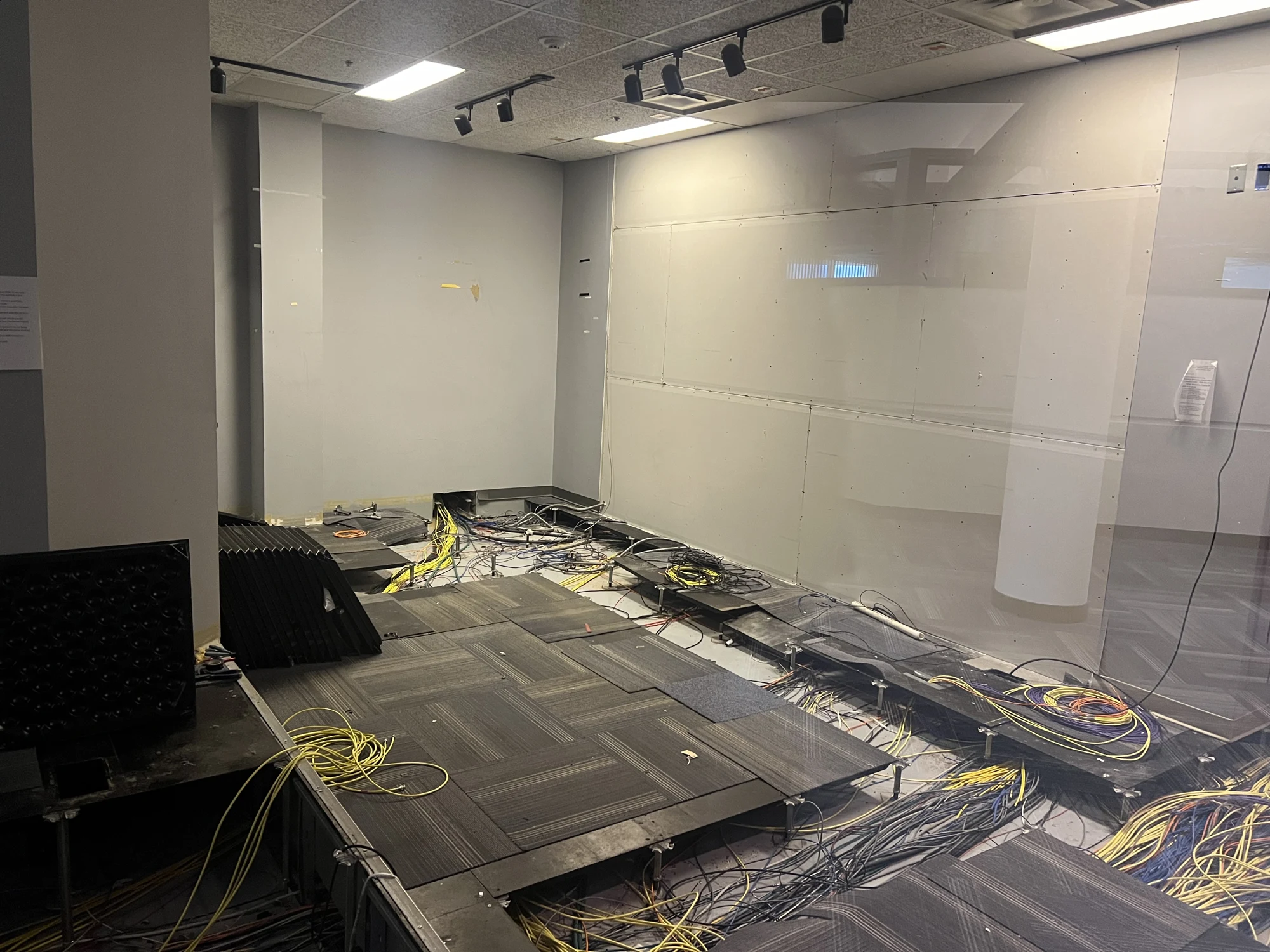 PCR1 wall preparation and exposed floor infrastructure